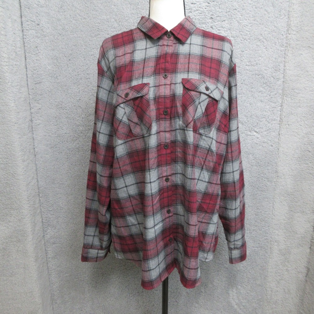 Eddie Bauer Shirt Womens 2XL Red Plaid Flannel Button Long Sleeve Top